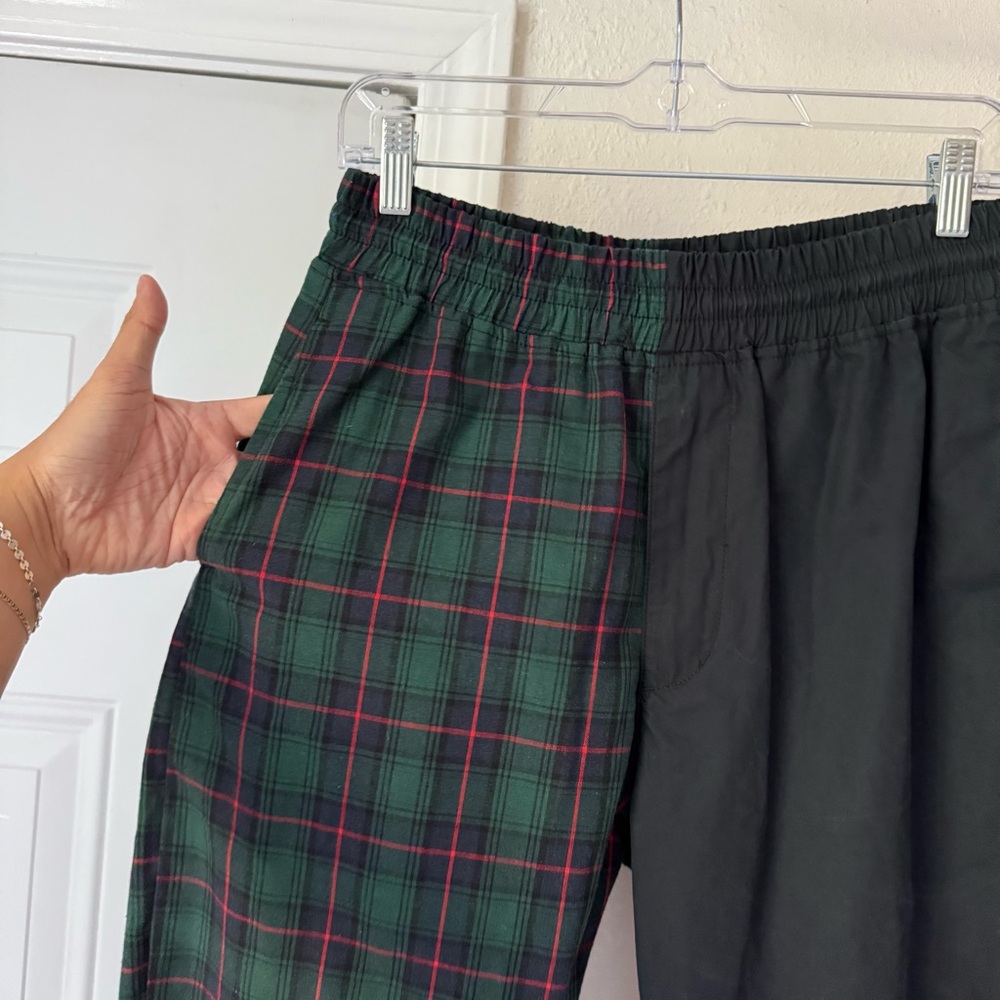 CLOT green black plaid cotton‎ patchwork slim straight leg pants - Picture 3 of 6